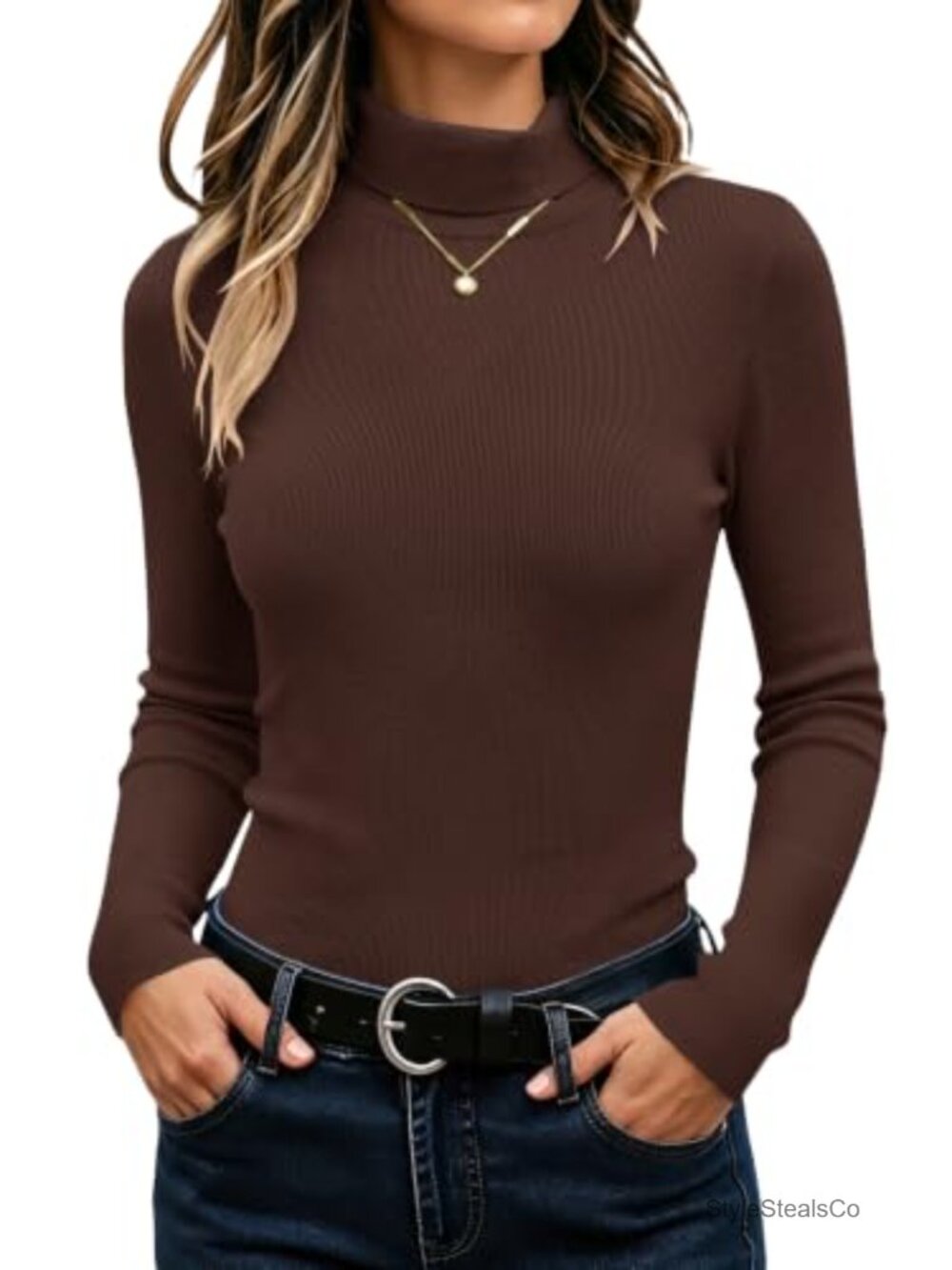 Women's Ribbed Knit Turtleneck Long Sleeve Pullover Sweater